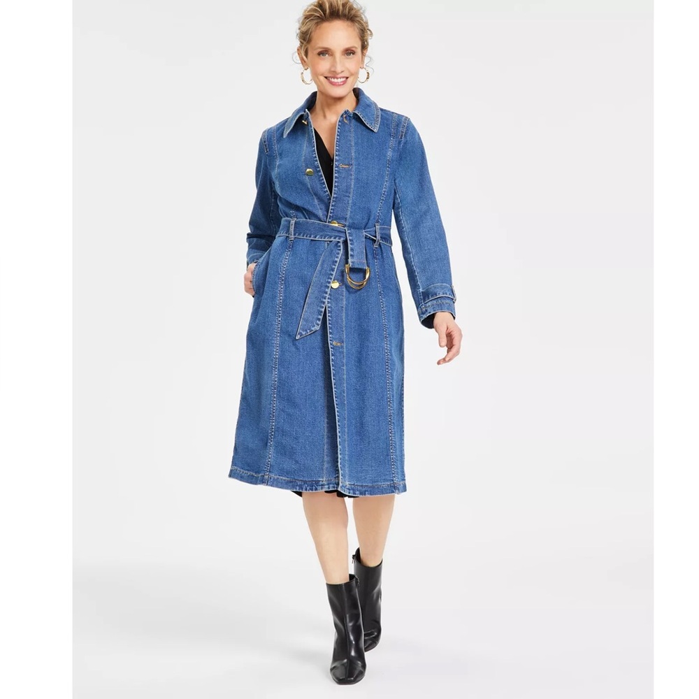 NWT I.N.C. Denim Belted Trench Coat